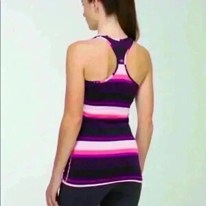 Lululemon Cool Racerback Stripe Pink Purple Bleached Coral Tank Top